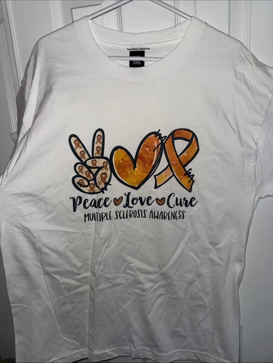 Hanes Beefy Tops - Soul Sister Boutique Women's White Peace Love Cure MS Awareness Tee